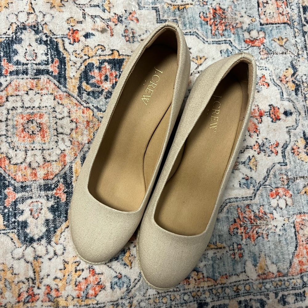 J. Crew Women's wedges espadrilles tan cream white 7